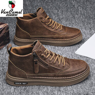 西域駱駝（VANCAMEL）冬季馬丁靴男鞋高幫加絨防水防滑英倫風(fēng)工裝皮鞋男士加厚保暖棉鞋 卡其【單鞋款】 44