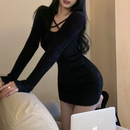 卡富亞矮個(gè)子女生秋天裙子連衣裙短款冬款小個(gè)子150XS秋冬斬男純欲包臀 黑色 M (95-105斤)