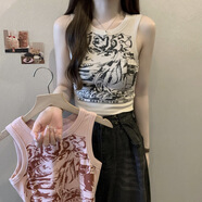 云大師美式辣妹復(fù)古工字針織吊帶背心女夏遮副乳寬肩帶無袖短款運動上衣 美式復(fù)古【杏色】 均碼