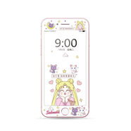 山頭林村蘋(píng)果5SE卡通玻璃鋼化膜4/4S彩膜iPhone7/8plus手機貼膜xr軟邊 白色美少女 蘋(píng)果5/5S/5C/SE1代