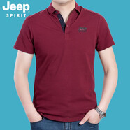 吉普（JEEP）短袖t恤男夏季商務(wù)休閑polo翻領(lǐng)半袖體恤衫男裝上衣8001 棗紅色 3XL碼
