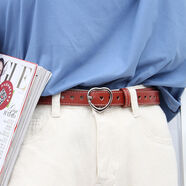 艾羅帝朗 韓版裝飾皮帶女士潮流全孔簡(jiǎn)約百搭時(shí)尚裙子學(xué)生褲腰帶女少女風(fēng)軍訓 紅棕色全孔愛(ài)心