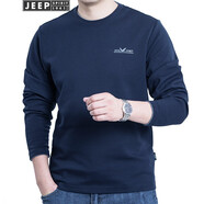 JEEP SPIRIT吉普休閑t恤男長袖簡約寬松打底套頭衫圓領(lǐng)男裝體恤衫上衣0001 TS0001藍色 XXXL