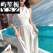 有氣質(zhì)的聚會小禮服巴厘島沙灘裙女夏海邊度假裙白色掛脖露背性感超仙晚禮服連衣裙 白色 S