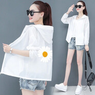 尚濤防曬衣女短款夏裝新款女裝寬松防曬服長(cháng)袖空調衫透氣薄款外套女 白色菊花防曬衣 2XL 建議120-130斤