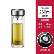 清水（SHIMIZU）清水玻璃杯雙層便攜水杯創(chuàng  )意帶蓋過(guò)濾辦公杯子男女耐熱車(chē)載茶杯 8021-260ML本色