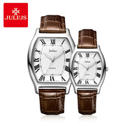 聚利時(shí)julius情侶手表一對生日情人節禮物酒桶型石英表復古皮帶防水時(shí)尚學(xué)生網(wǎng)紅簡(jiǎn)約男女情侶表 銀色情侶款（對表）
