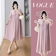 敏潮格倫（MINCHAOGELUN）孕婦連衣裙夏季時(shí)尚款韓版寬松大碼娃娃領(lǐng)孕婦裙子中長(cháng)款仙女裙 粉色 L