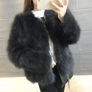 仿狐貍毛皮草外套女2021秋冬新款韓版時尚加厚修身顯瘦毛毛絨外套 黑色 M 【建議85-105斤】