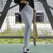 柒十念歐美ins緊身彈力半身裙中長款女新款春夏辣妹氣質(zhì)包臀一步裙 淺灰色 2XL 150以內(nèi)