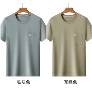佐攸爸爸裝 2件 夏季爸爸短袖T恤中老年人打底衫男裝圓領(lǐng)大碼上衣爺爺 鐵灰色+軍綠色 52/XL(140-160斤)