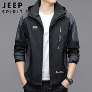 JEEP SPIRIT吉普夾克男春秋季沖鋒外套男女防風(fēng)上衣男 黑/深灰 XL 