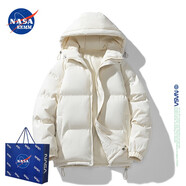 NASA REMM官方潮牌棉服男女秋冬季棉衣加厚棉襖情侶大碼連帽外套冬裝上衣服 象牙白 XL