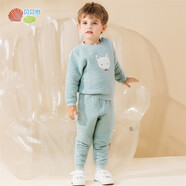 貝貝怡男女寶寶夾棉加厚保暖內衣套裝秋冬兒童秋衣褲家居服上衣褲子 綠色 2條 66cm