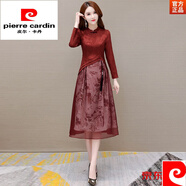 皮爾卡丹（pierre cardin）喜婆婆婚宴裝紅色連衣裙女2025新款春秋冬季宴會(huì )禮服高貴旗袍女裝 紅色 L 【適合106-115斤】