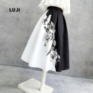 陸際（LUJI）半身裙 香港潮牌2022新款高腰百搭裙秋蓬蓬裙女時(shí)尚拼色半身裙顯瘦遮肉裙子 白色 S