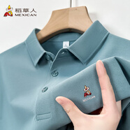 稻草人夏季短袖t恤男士高檔翻領(lǐng)polo男衫寬松休閑潮牌T體恤上衣 天藍色 165/M 推薦100-120斤