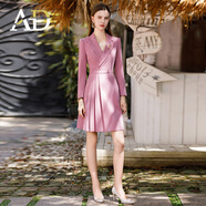 AD時(shí)髦煙紫色西裝連衣裙秋季新款女裝連身A字裙OL通勤職業(yè)裝 煙紫色連衣裙 L