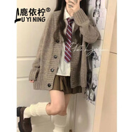鹿依檸新款連衣裙女2024秋冬女裝日系復古減齡學院風學生jk制服套裝裙子 百褶短裙 S