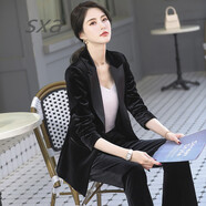 SXA香港潮牌金絲絨小西裝套裝女秋冬新款休閑西服氣質(zhì)職業(yè)兩件套 黑色【單件西裝】 M