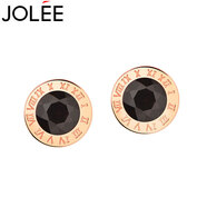 JOLEE耳釘茶水晶S925銀玫瑰金色耳環(huán)時(shí)尚情侶耳飾品送男生禮物一物一證