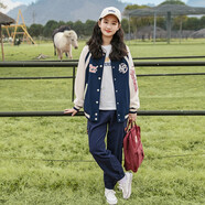 紫洛妮初中學(xué)生棒球服外套女春秋裝2025新款寬松高中青少女孩夾克上衣 藏青外套+藏青 XL
