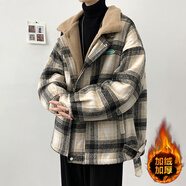 魄克麂皮絨棉服男冬季美式復(fù)古潮牌機(jī)車服棉衣加絨加厚保暖羊羔毛外套 A088-MN102黑格 M 105-120斤