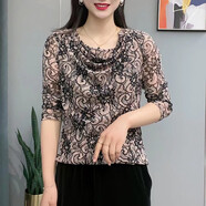 詩(shī)婭達打底衫女2025春秋新款女裝長(cháng)袖T恤百搭蕾絲拼接洋氣外穿上衣 灰色 6XL 建議145-165斤