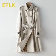 ETLK2025年春秋季新款高端雙排扣氣質系帶小個子經典中長款風衣外套女 石白色-中/長/款（主推長度） L （110-120斤）肩寬38