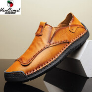 西域駱駝（VANCAMEL）斷碼品牌2023男士皮鞋男秋季新款真皮豆豆鞋大碼 9912黃棕色 44
