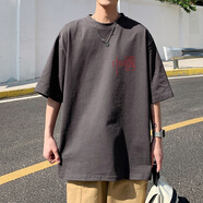 胖胖到家夏季國(guó)潮T恤男ins潮流寬松大碼短袖學(xué)生潮流重磅半袖 深灰色 S 90-110斤可穿