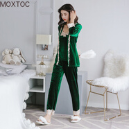 MOXTOC睡衣女冬金絲絨女士加厚三件套家居服吊帶長(zhǎng)袖長(zhǎng)褲套裝 綠色 XXL（130-145斤）