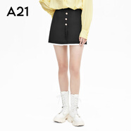 A21女時(shí)尚新品顯瘦荷葉邊包臀裙高腰A擺短裙純色初春氛圍感半身裙 黑色 S