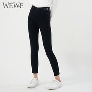唯唯（WEWE）秋季新款女裝高腰緊身休閑百搭小腳褲簡約通勤黑色褲子 黑色 M