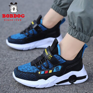 巴布豆（BOBDOG）童鞋男童運(yùn)動(dòng)鞋飛織透氣網(wǎng)面春夏季新款中大童兒童鞋子男童跑步鞋 黑藍(lán)【雙網(wǎng)】JM0012 29 鞋內(nèi)長18.5cm