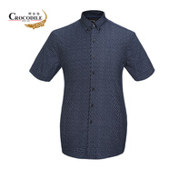 鱷魚(yú)恤（CROCODILE）CROCODILE夏季男士商務(wù)休閑印花舒適短袖襯衫 襯衣男順豐AS-56302 085深藍色 S