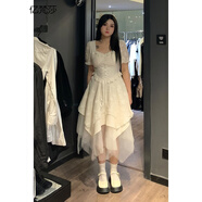 億梵莎新款連衣裙女夏季女生裙子夏天學(xué)生衣服2023法式高級感收腰顯瘦裙 米白色 均碼（可備注碼數）