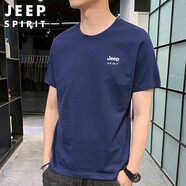 JEEP SPIRIT吉普短袖T恤男夏季純色純棉打底衫男士寬松圓領(lǐng)上衣男 深藍(lán)色 3XL