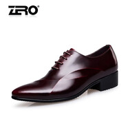 零度Zero官方男鞋商務(wù)休閑皮鞋英倫風(fēng)牛皮正裝鞋潮流大頭商務(wù)鞋婚鞋 F8998酒紅色 40