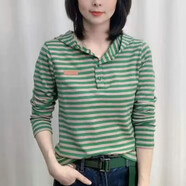 尚濤衛衣女春秋女裝新款時(shí)尚連帽條紋長(cháng)袖t恤寬松休閑短款上衣打底衫 綠色條紋 M 建議85-100斤