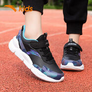 安踏大童運動(dòng)鞋秋季革面防水官方旗艦小學(xué)生校園跑步鞋子 黑紫5512N 37