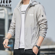 JEEP SPIRIT吉普防曬衣男夾克休閑大碼運動(dòng)時(shí)尚情侶裝潮牌連帽可定制男裝外套 淺灰色【男女同款】 3XL (155-170斤)