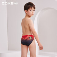 洲克（ZOKE） 卡通可愛男童三角青少年競(jìng)技訓(xùn)練泳裝中大童沙灘溫泉度假游泳褲 黑紅中國(guó)龍花 10碼建議高110-120cm重38-44斤