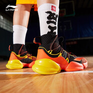 李寧（LI-NING）籃球鞋男鞋新款空襲V PLAYOFF李寧云減震包裹支撐高幫戰(zhàn)靴比賽運 標準黑/火焰橙-6 40