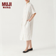 无印良品（MUJI）女式 棉桑蚕丝 短袖连衣裙 衬衫裙女装夏季裙子 BC05CC3S 白色格纹 S-M（160/84A）