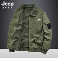 JEEP SPIRIT棉衣男士保暖加絨加厚冬季棉服牛仔外套時尚百搭多口袋大碼棉襖 軍綠色 M