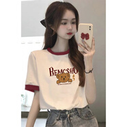 錫曼塵青少年半袖t恤女初中生高中學(xué)生中袖上衣白色日系短袖少女生夏裝 153-【紅BE小熊-S(紅) M 【99-110斤