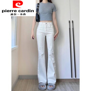 皮爾卡丹（pierre cardin）白色牛仔褲女春秋2025年新款高腰彈力顯瘦高個(gè)子加長微喇叭褲子 XS
