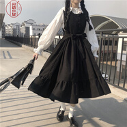 閃動(dòng)少女（SHANDONGSHAONV）連衣裙2020秋裝新款韓版寬松中長(cháng)裙秋季背帶裙秋冬吊帶裙女春秋 黑色背帶裙 均碼