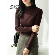 SXA香港潮牌長袖半高領(lǐng)針織衫女新款秋冬修身百搭打底衫氣質(zhì)毛衣小衫 深棕色 M